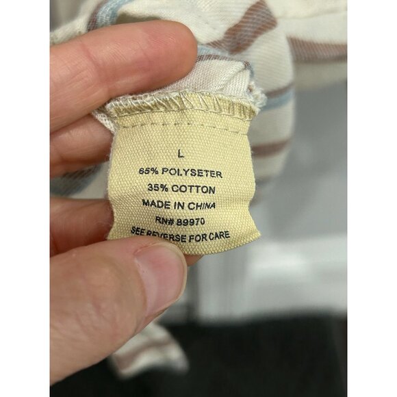 Love Notes Womens Sz Large Striped Button-Down Cropped Shirt Beige Blue Brown - Picture 6 of 10